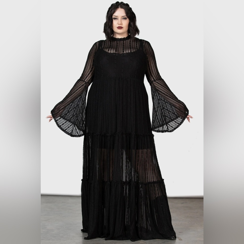 KILLSTAR LACE MAXI DRESS WITH BELL SLEEVES AND HIGH NECKLINE, SIZE 4X